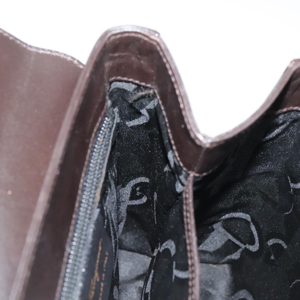 Salvatore Ferragamo Gancini Hand Bag Leather 2way Dark Brown Gold Auth 103214