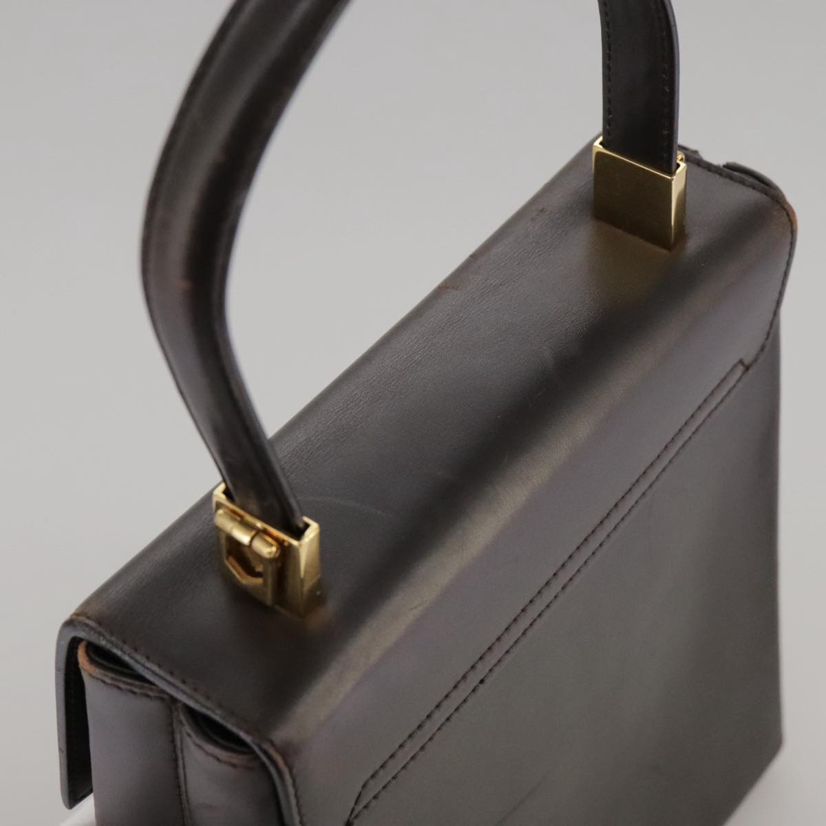 Salvatore Ferragamo Gancini Hand Bag Leather 2way Dark Brown Gold Auth 103214