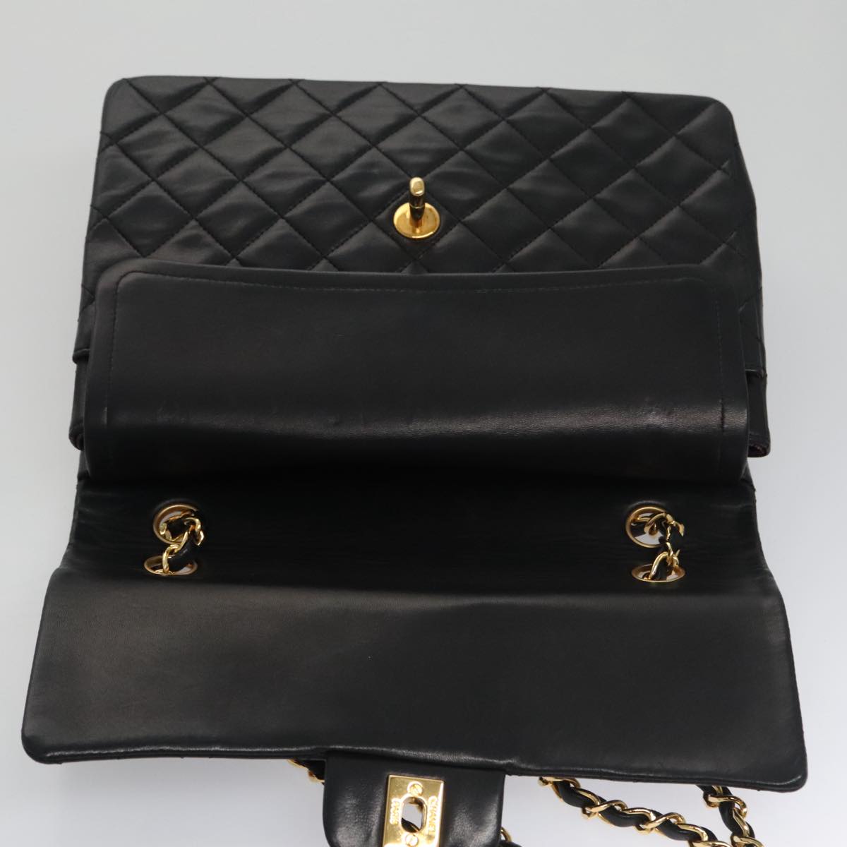 CHANEL Matelasse 25 Chain Valentine Limited Lamb Skin Black CC Auth 103226SAM