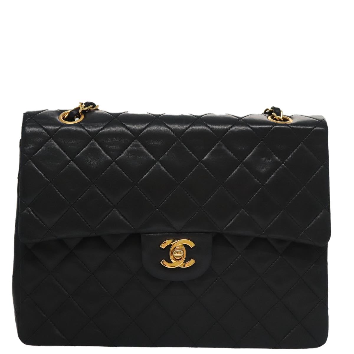 CHANEL Matelasse 25 Chain Valentine Limited Lamb Skin Black CC Auth 103226SAM