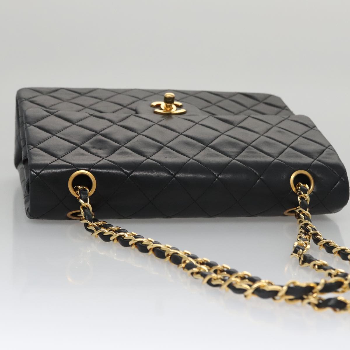 CHANEL Matelasse 25 Chain Valentine Limited Lamb Skin Black CC Auth 103226SAM