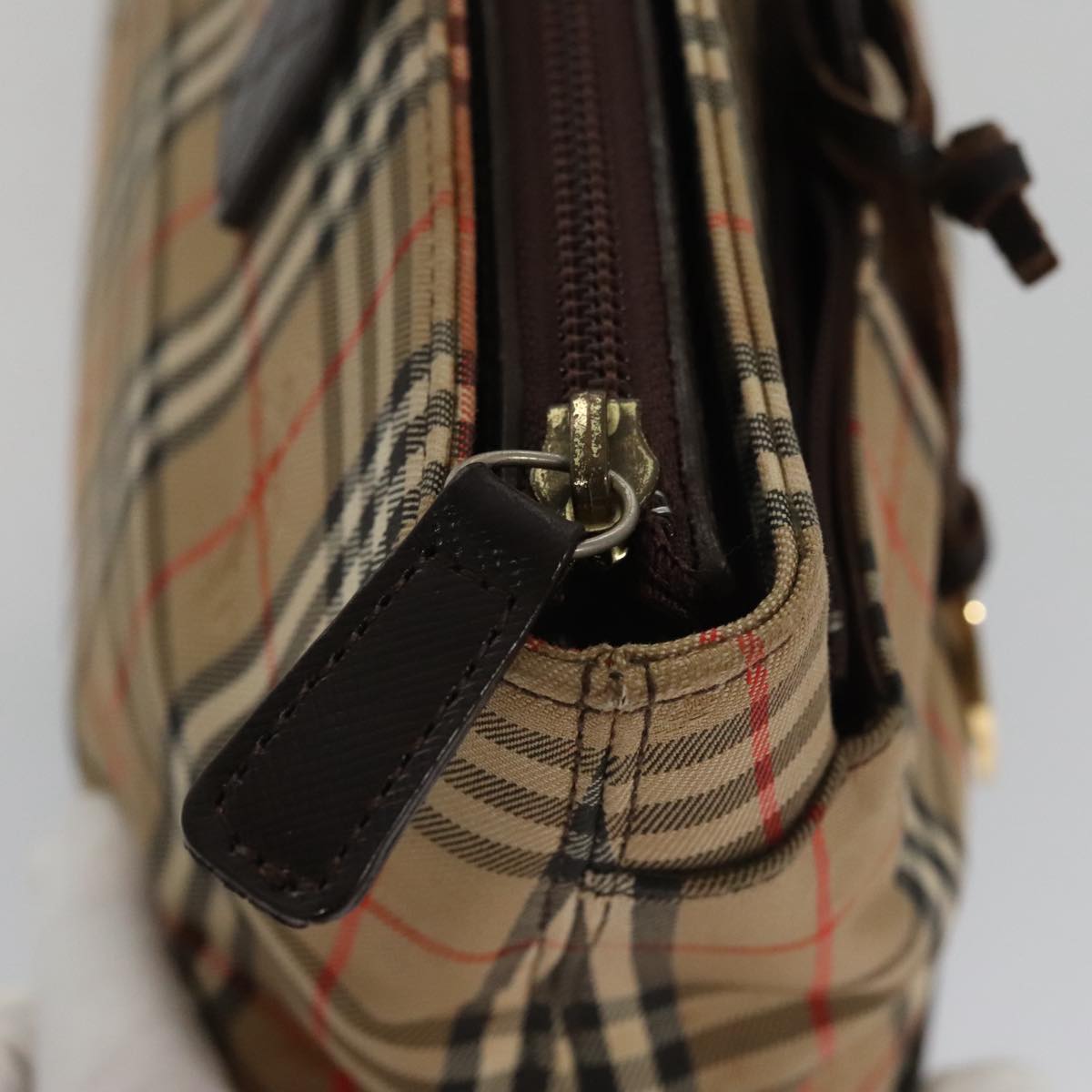 BURBERRY Nova Check Hand Bag Canvas Black Beige Auth 103259