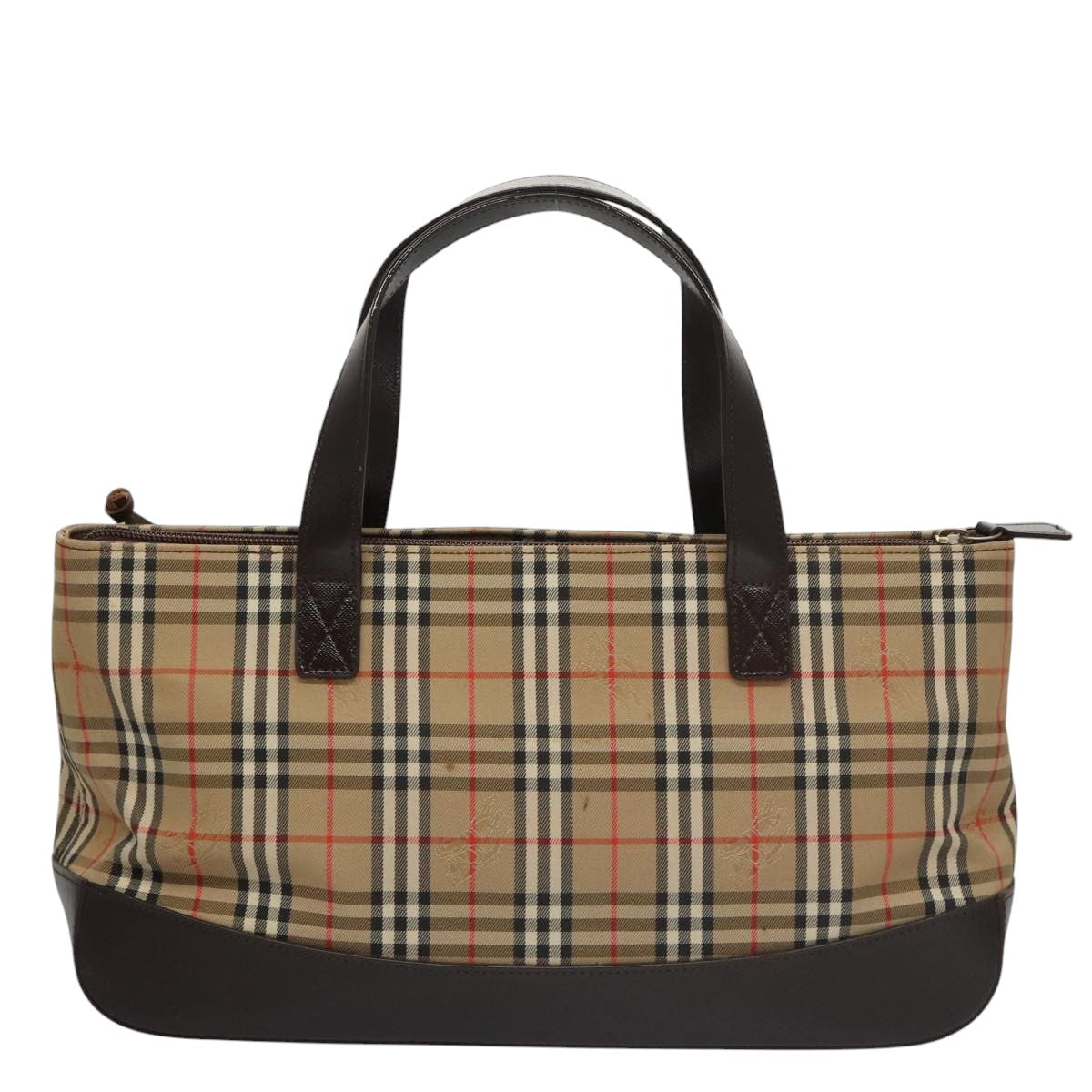 BURBERRY Nova Check Hand Bag Canvas Black Beige Auth 103259