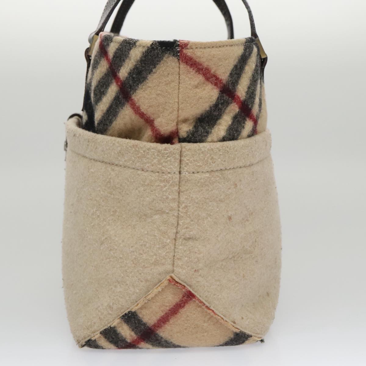 BURBERRY Blue Label Nova Check Hand Bag Wool Beige Auth 103260