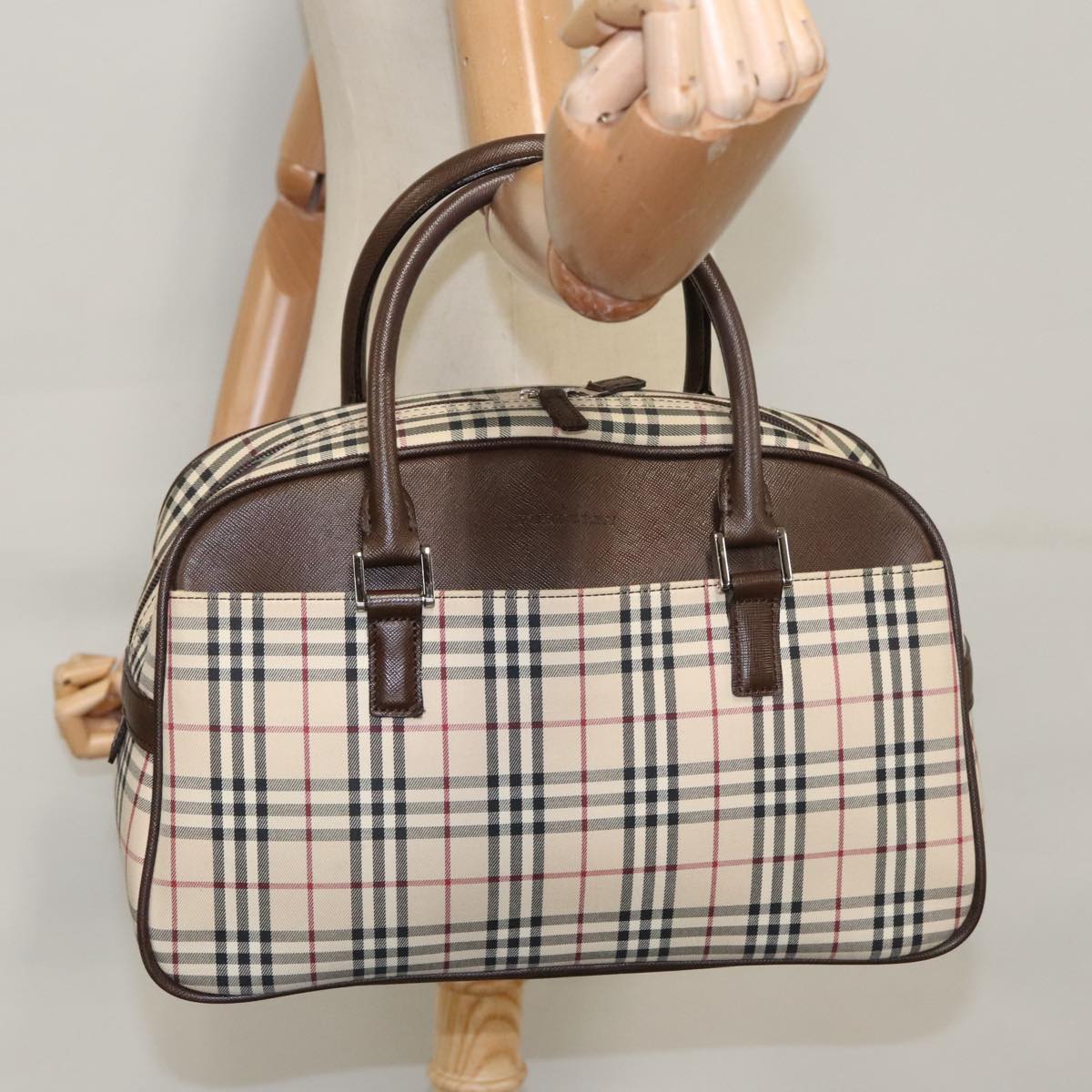 BURBERRY Nova Check Hand Bag Canvas Beige Auth 103267