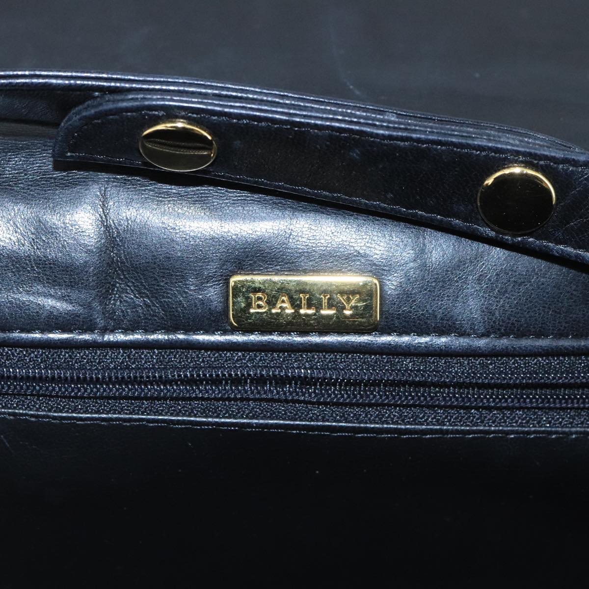 BALLY Hand Bag Leather 2way Black Gold Auth 103280