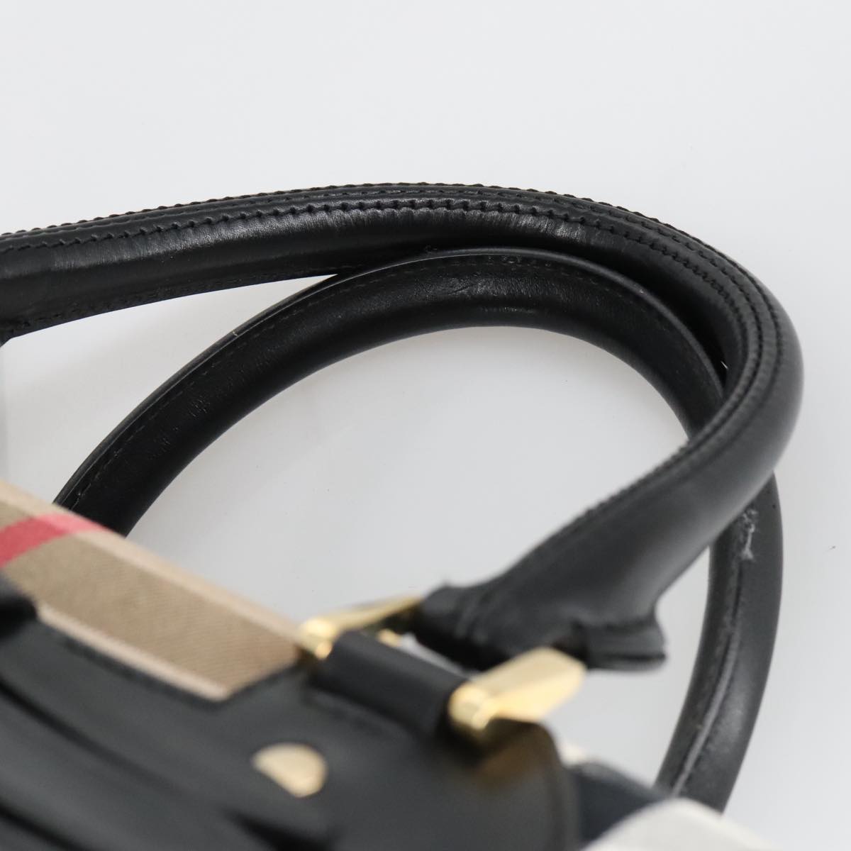 BURBERRY Nova Check Hand Bag Canvas 2way Beige Black Auth 103293AV