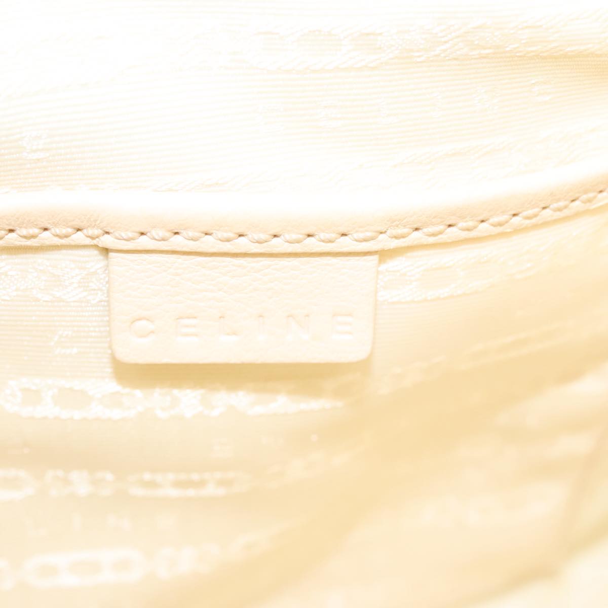 CELINE Hand Bag Straw Leather Blue Cream Gold Auth 103294