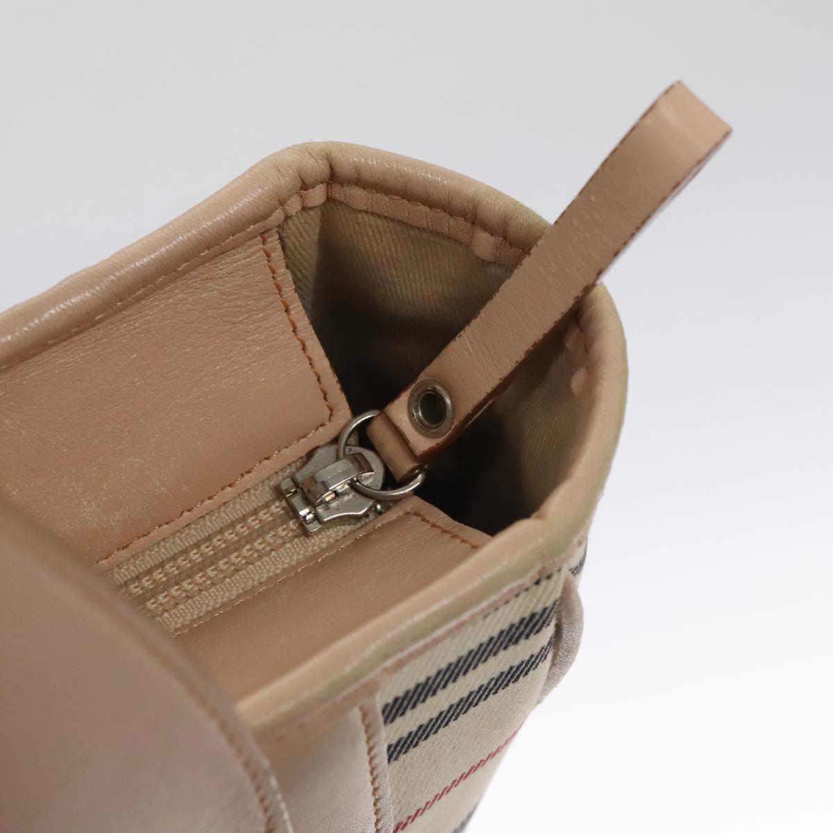 BURBERRY Shoulder Bag Canvas Leather Beige Cream Silver Auth 103299