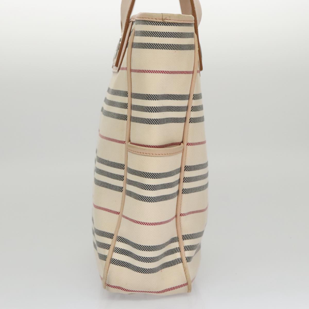 BURBERRY Shoulder Bag Canvas Leather Beige Cream Silver Auth 103299