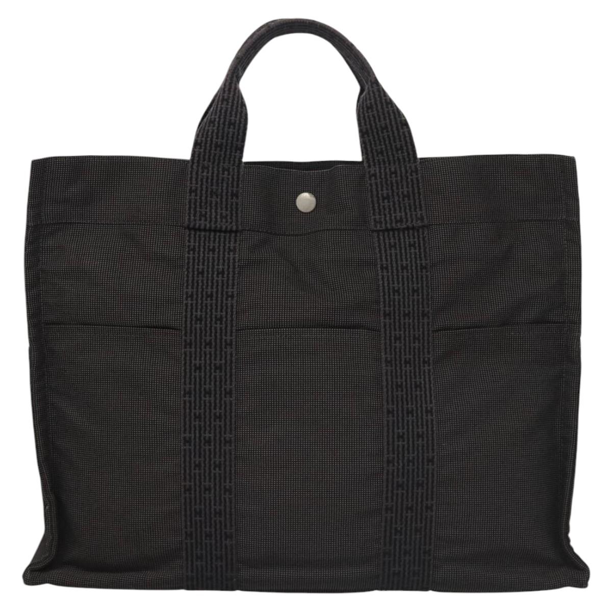 HERMES Her Line MM Hand Bag Canvas Gray Silver Auth 103414