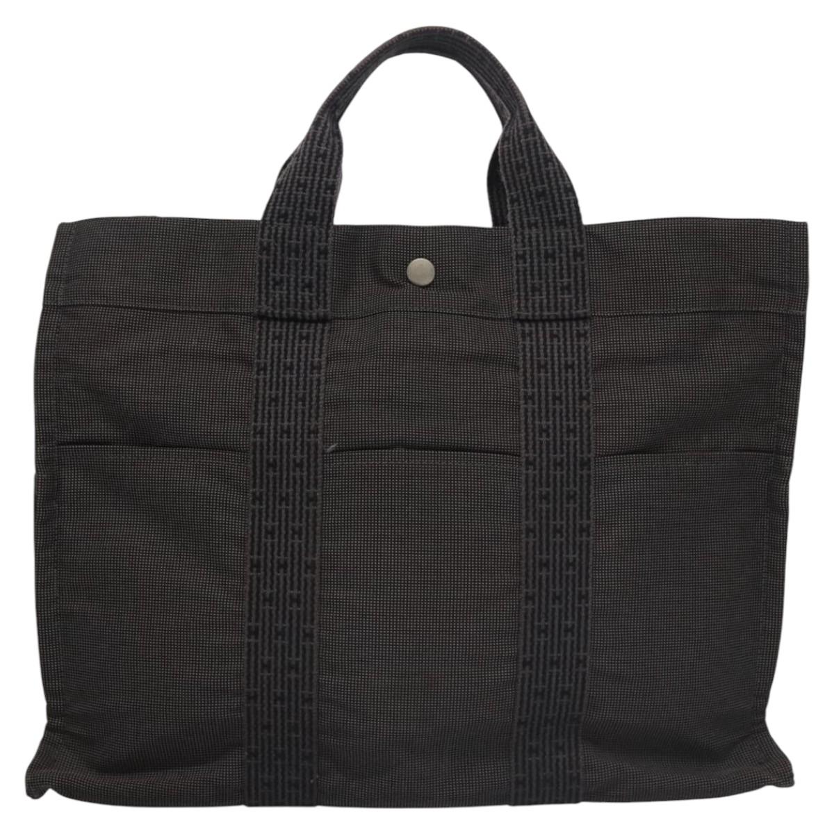 HERMES Her Line MM Hand Bag Canvas Gray Silver Auth 103414