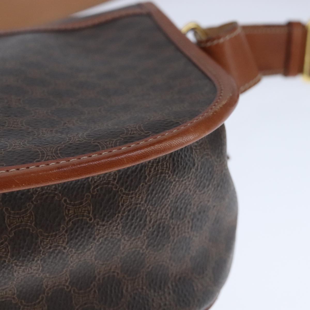 CELINE Macadam Canvas Shoulder Bag PVC Leather Brown Auth 103438