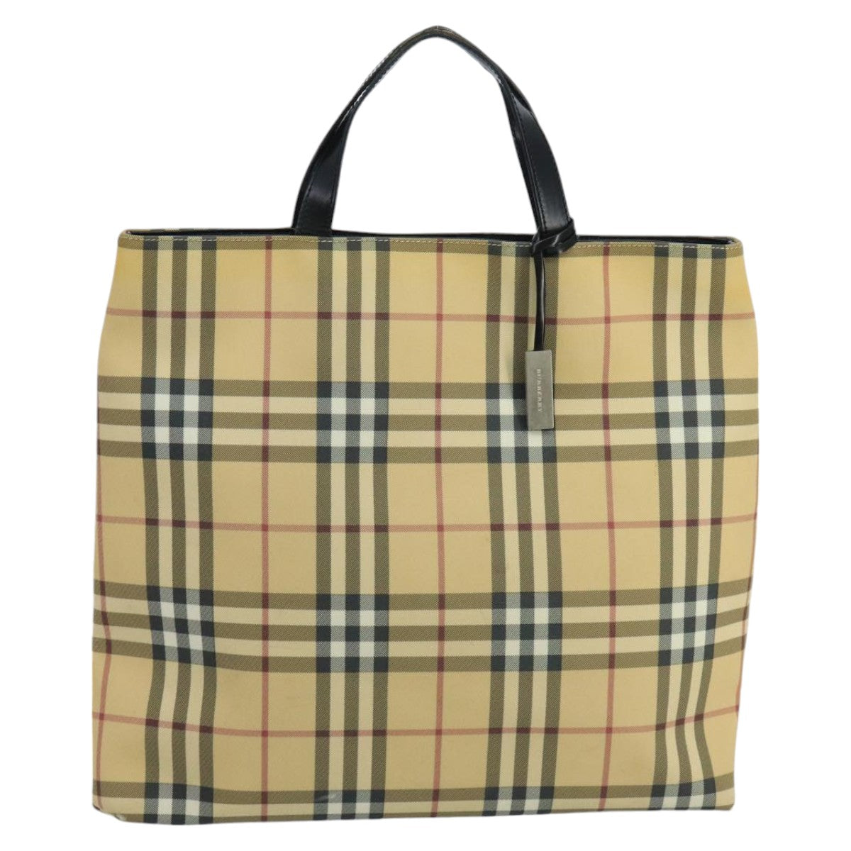 BURBERRY Nova Check Tote Bag PVC Leather Beige Black Auth 103445