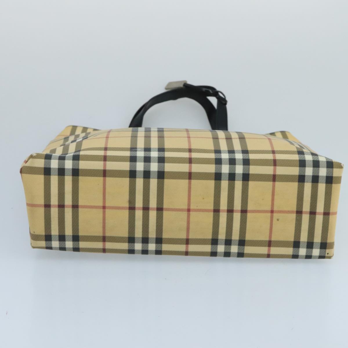 BURBERRY Nova Check Tote Bag PVC Leather Beige Black Auth 103445