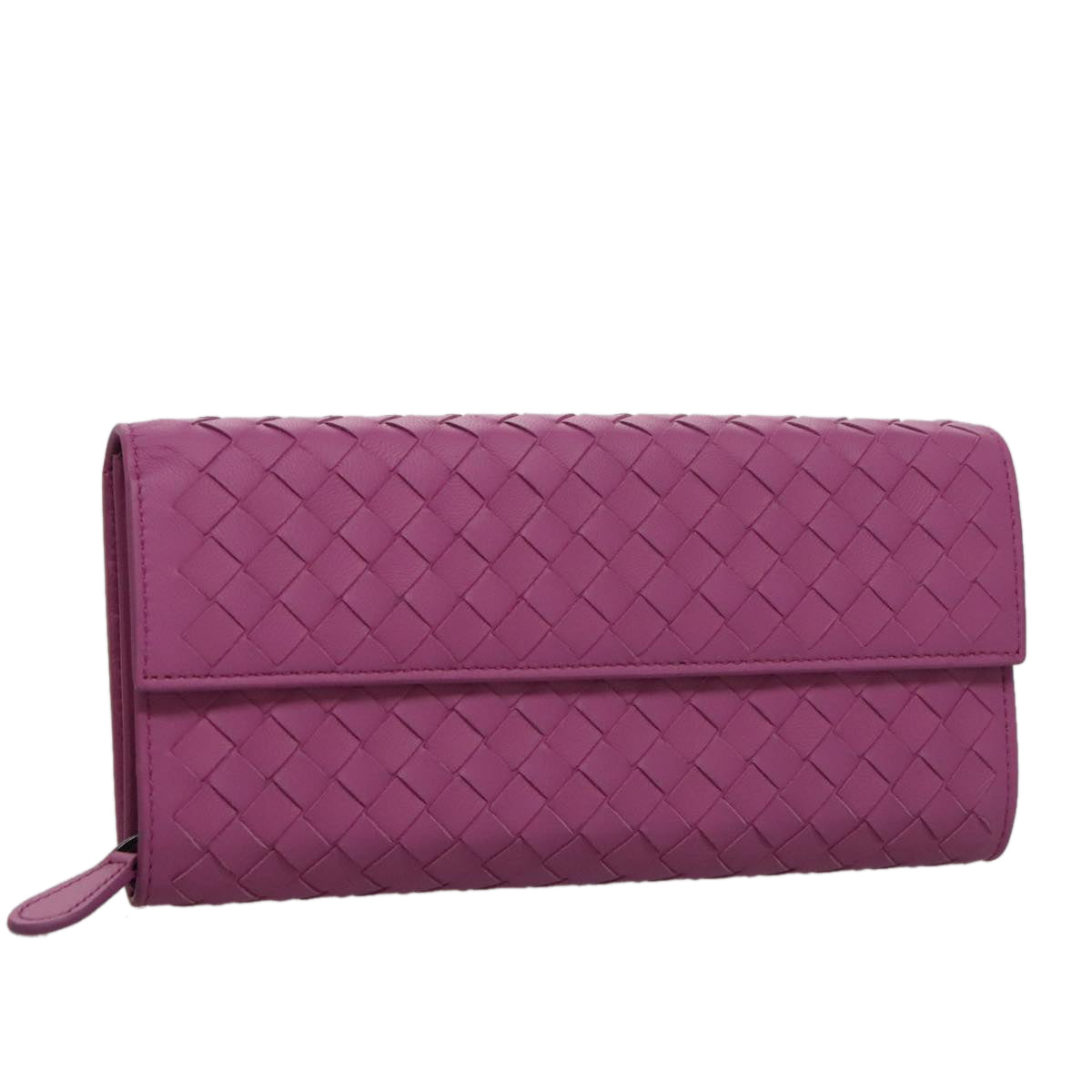 BOTTEGA VENETA INTRECCIATO Long Wallet Leather Purple Auth 103477M