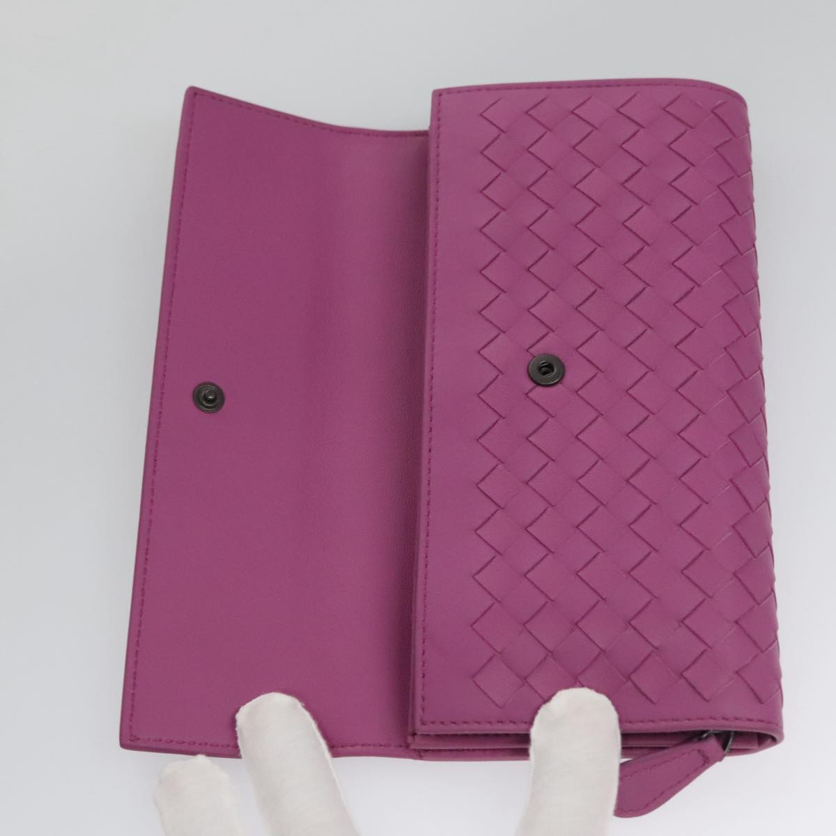 BOTTEGA VENETA INTRECCIATO Long Wallet Leather Purple Auth 103477M