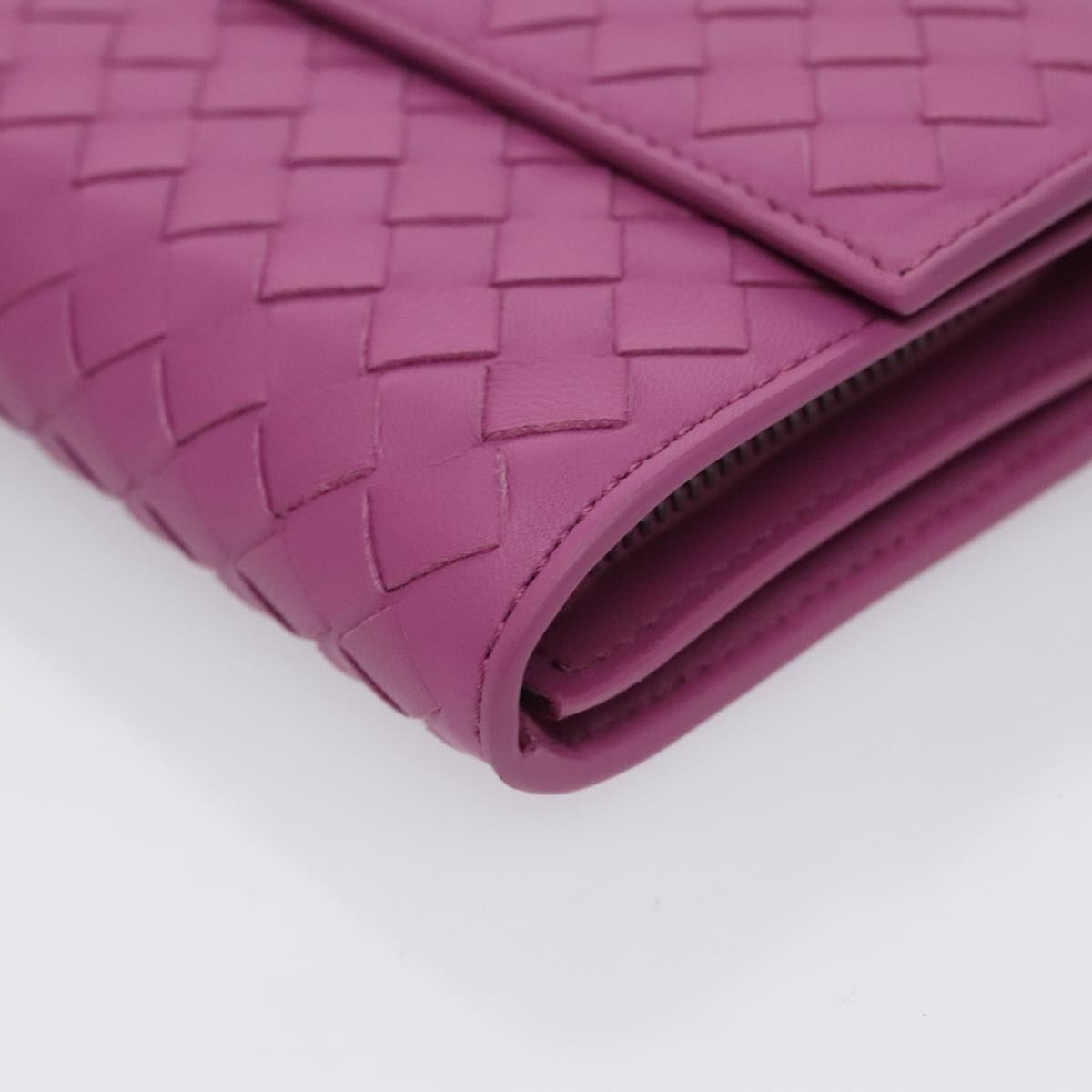BOTTEGA VENETA INTRECCIATO Long Wallet Leather Purple Auth 103477M