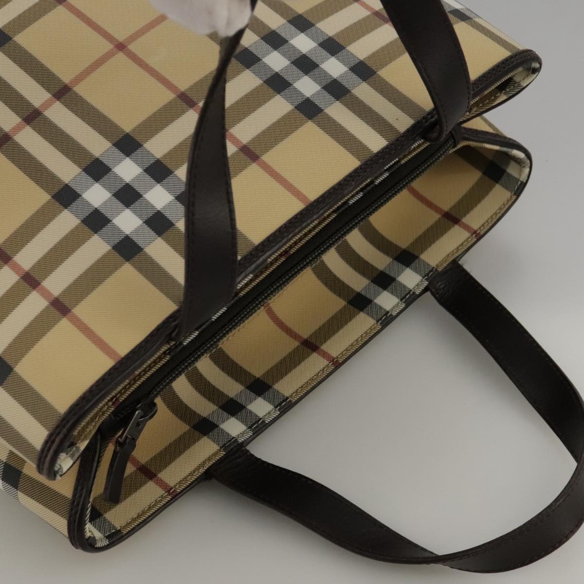 BURBERRY Nova Check Hand Bag PVC Beige Auth 103523