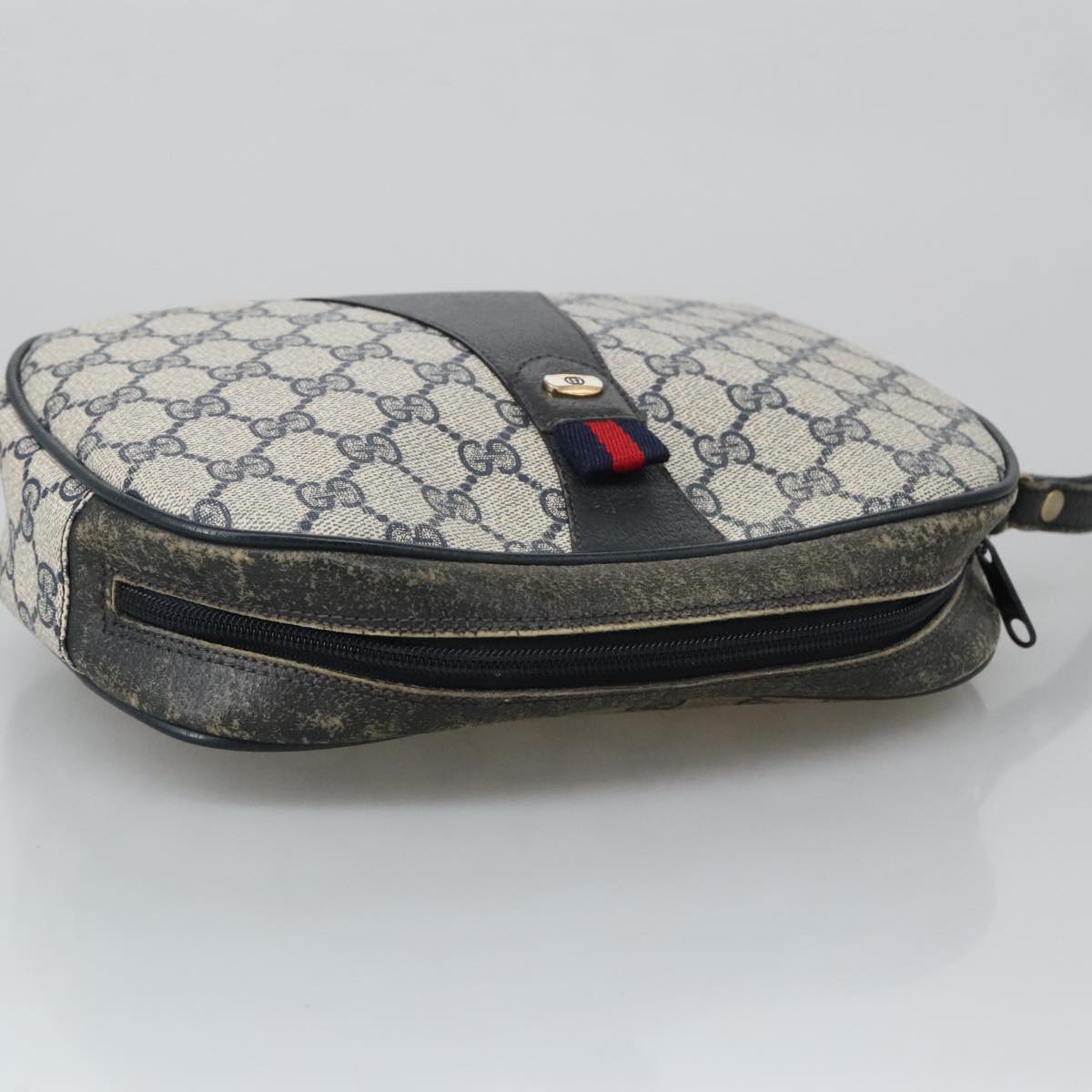 GUCCI GG Supreme Sherry Line Clutch Bag PVC Navy Red 89 01 034 Auth 103583