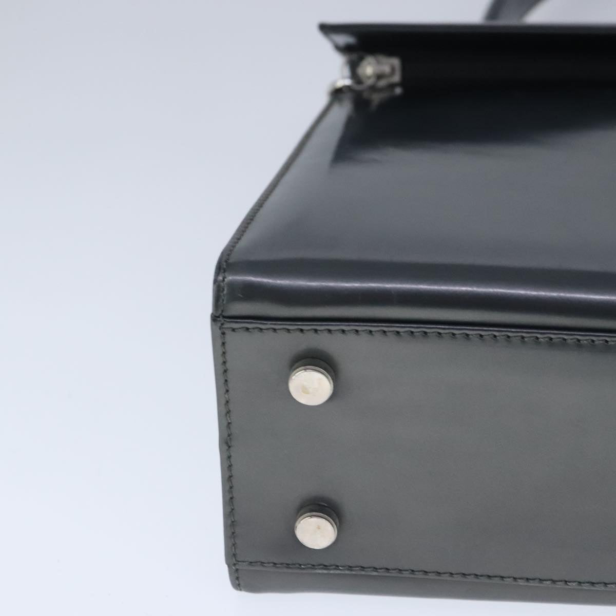 Salvatore Ferragamo Hand Bag Enamel 2way Black Silver Auth 103651