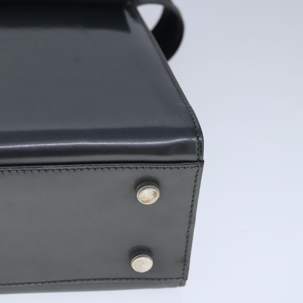 Salvatore Ferragamo Hand Bag Enamel 2way Black Silver Auth 103651