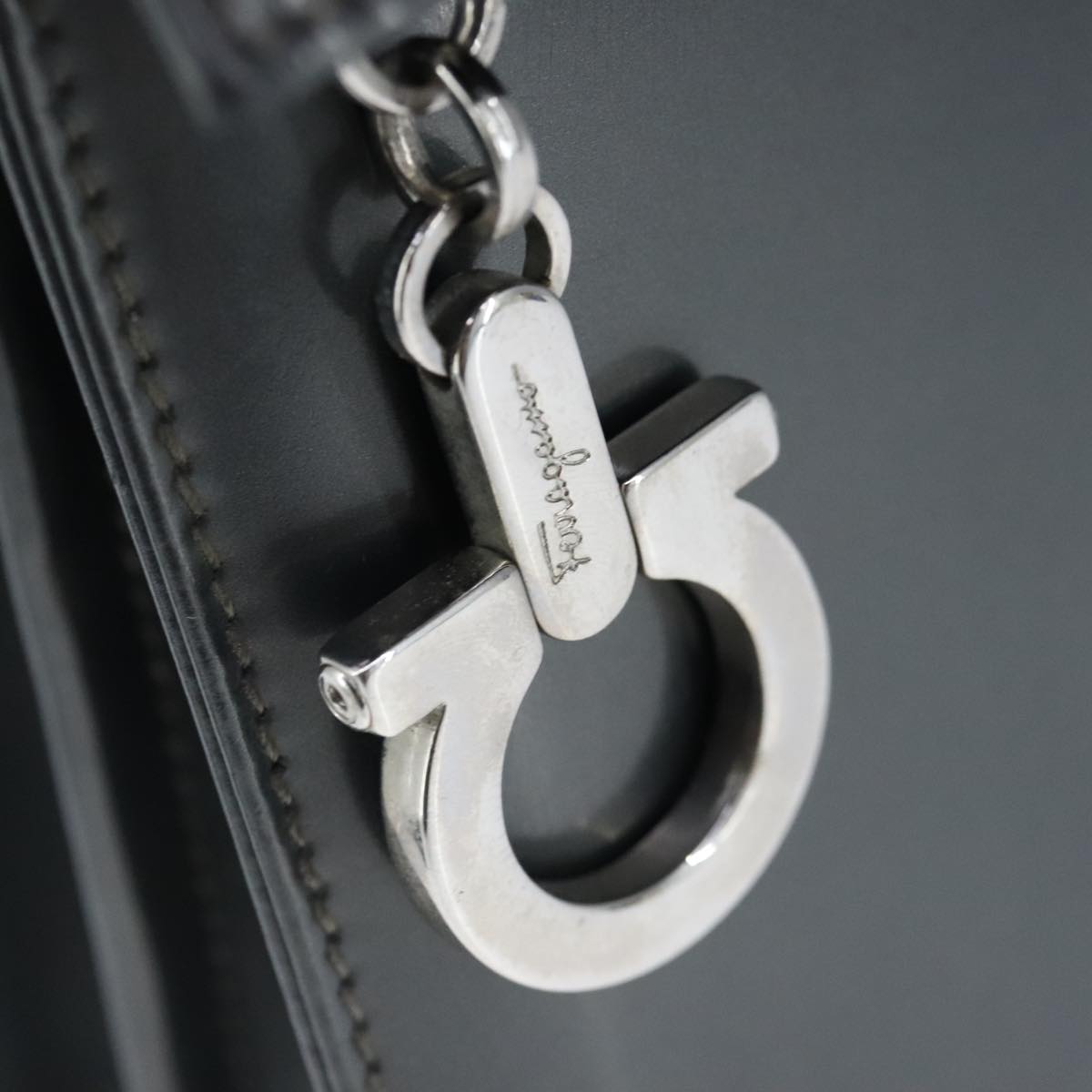 Salvatore Ferragamo Hand Bag Enamel 2way Black Silver Auth 103651