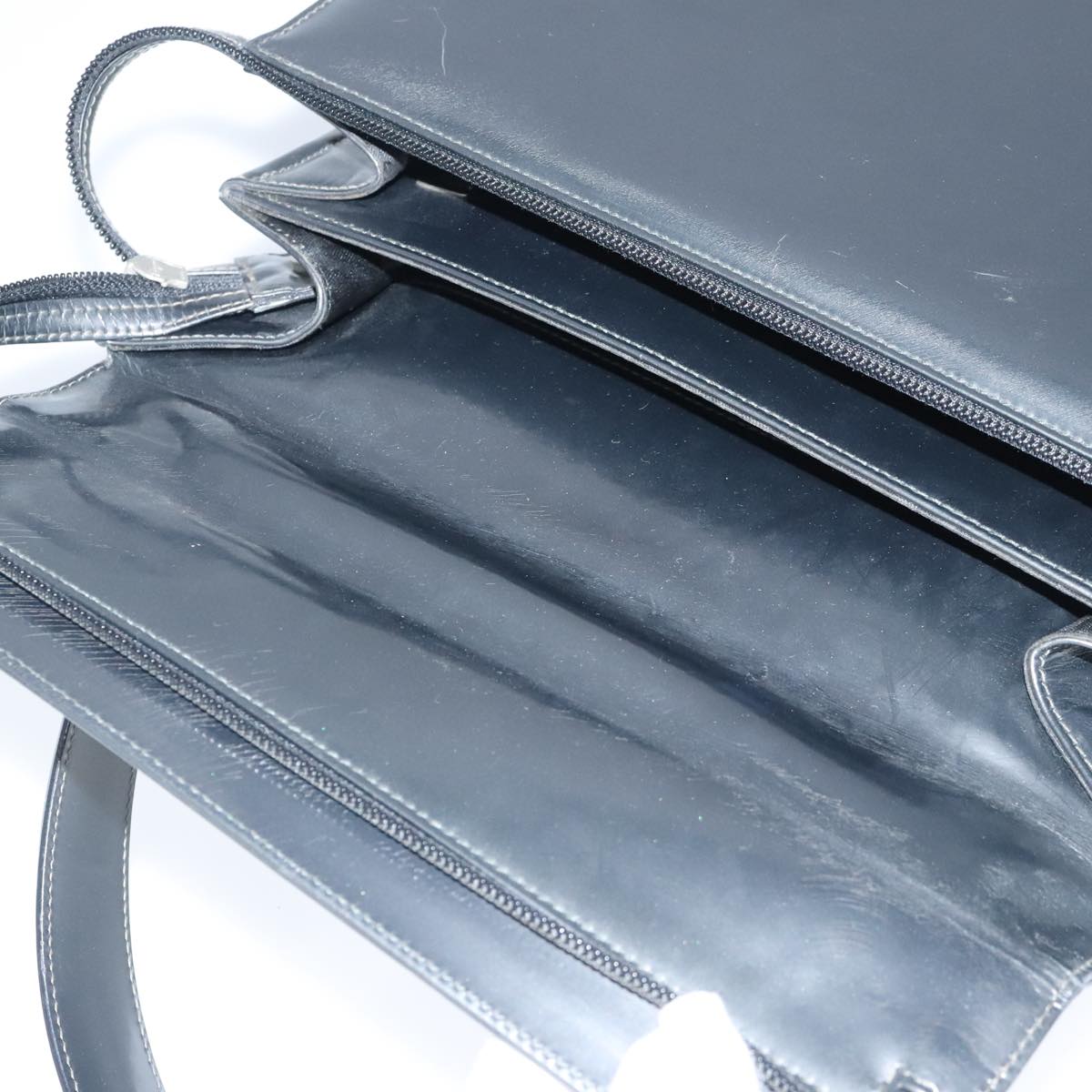 Salvatore Ferragamo Hand Bag Enamel 2way Black Silver Auth 103651