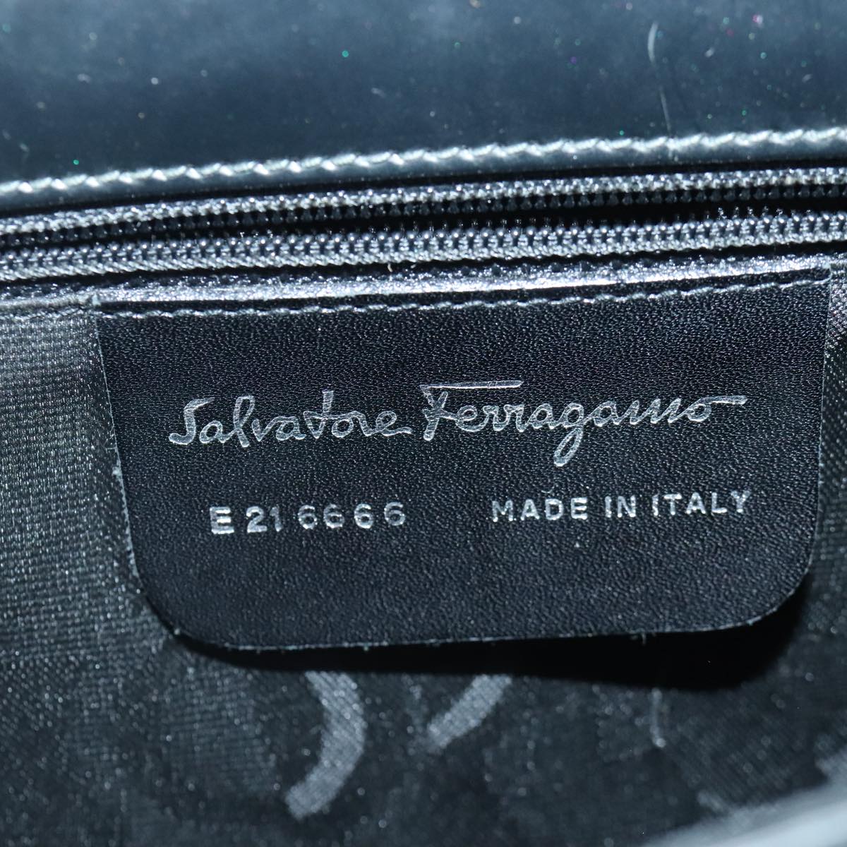 Salvatore Ferragamo Hand Bag Enamel 2way Black Silver Auth 103651