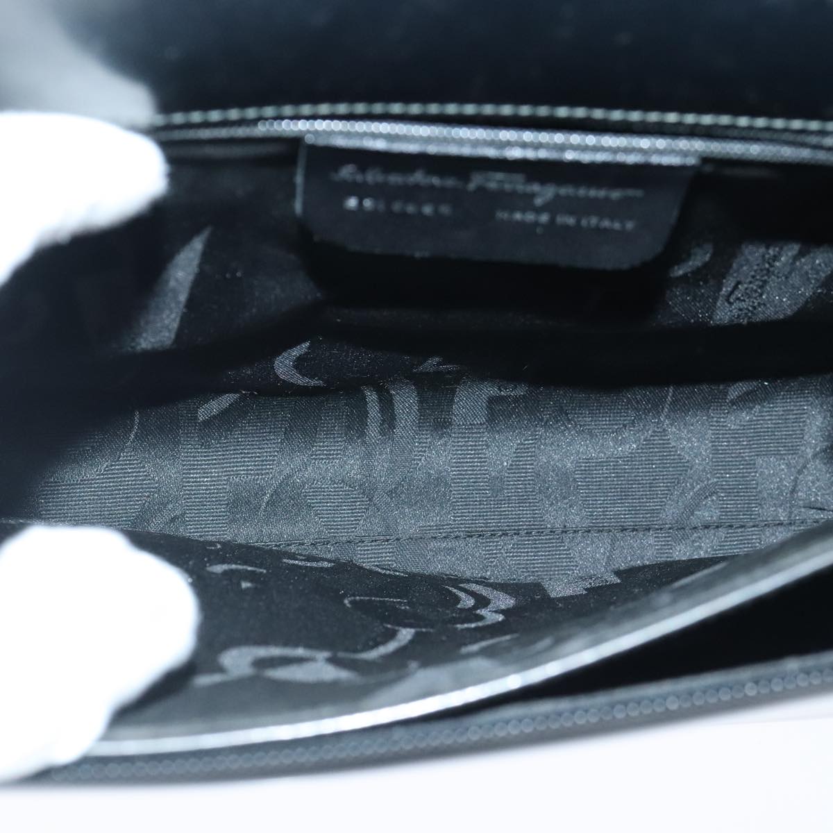 Salvatore Ferragamo Hand Bag Enamel 2way Black Silver Auth 103651