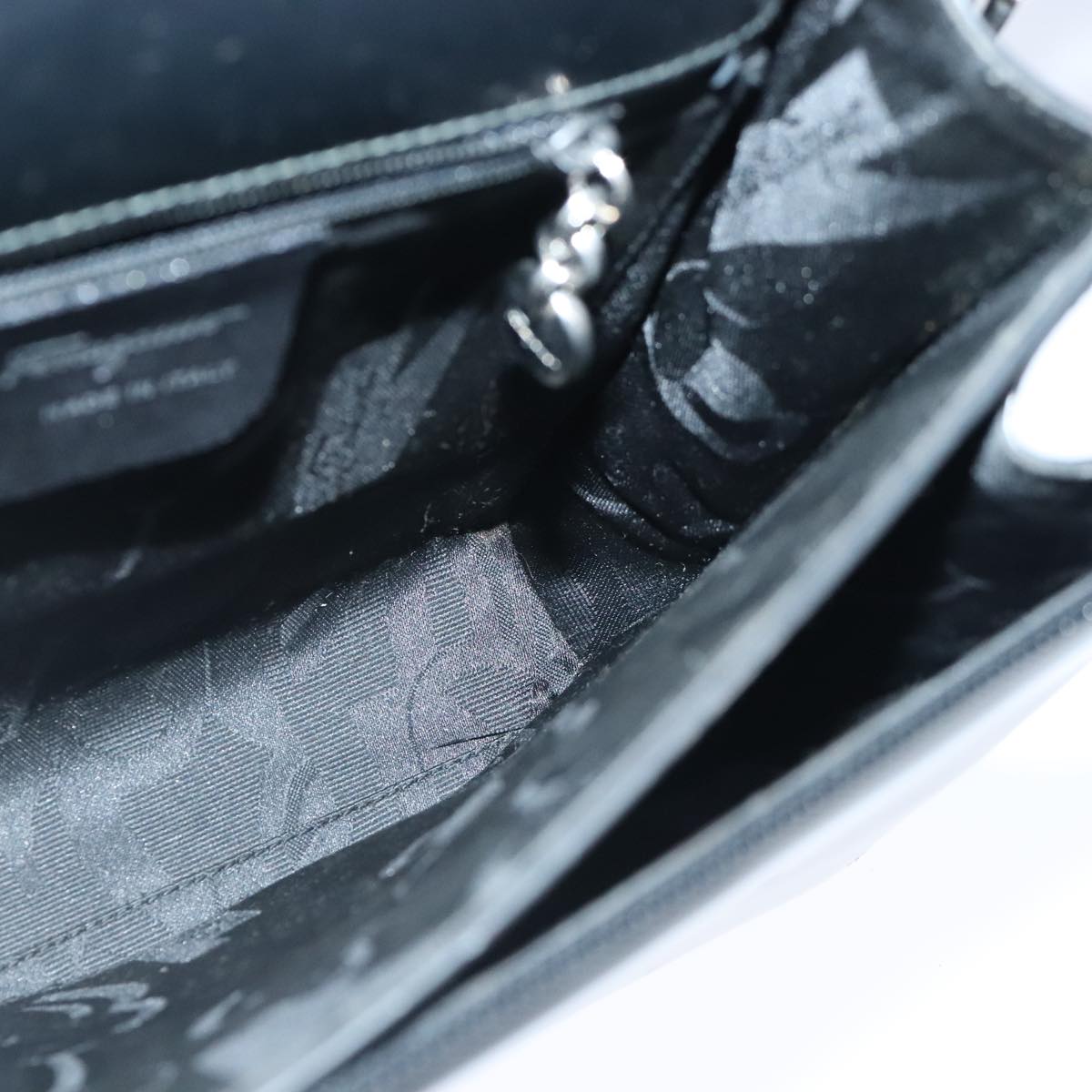 Salvatore Ferragamo Hand Bag Enamel 2way Black Silver Auth 103651