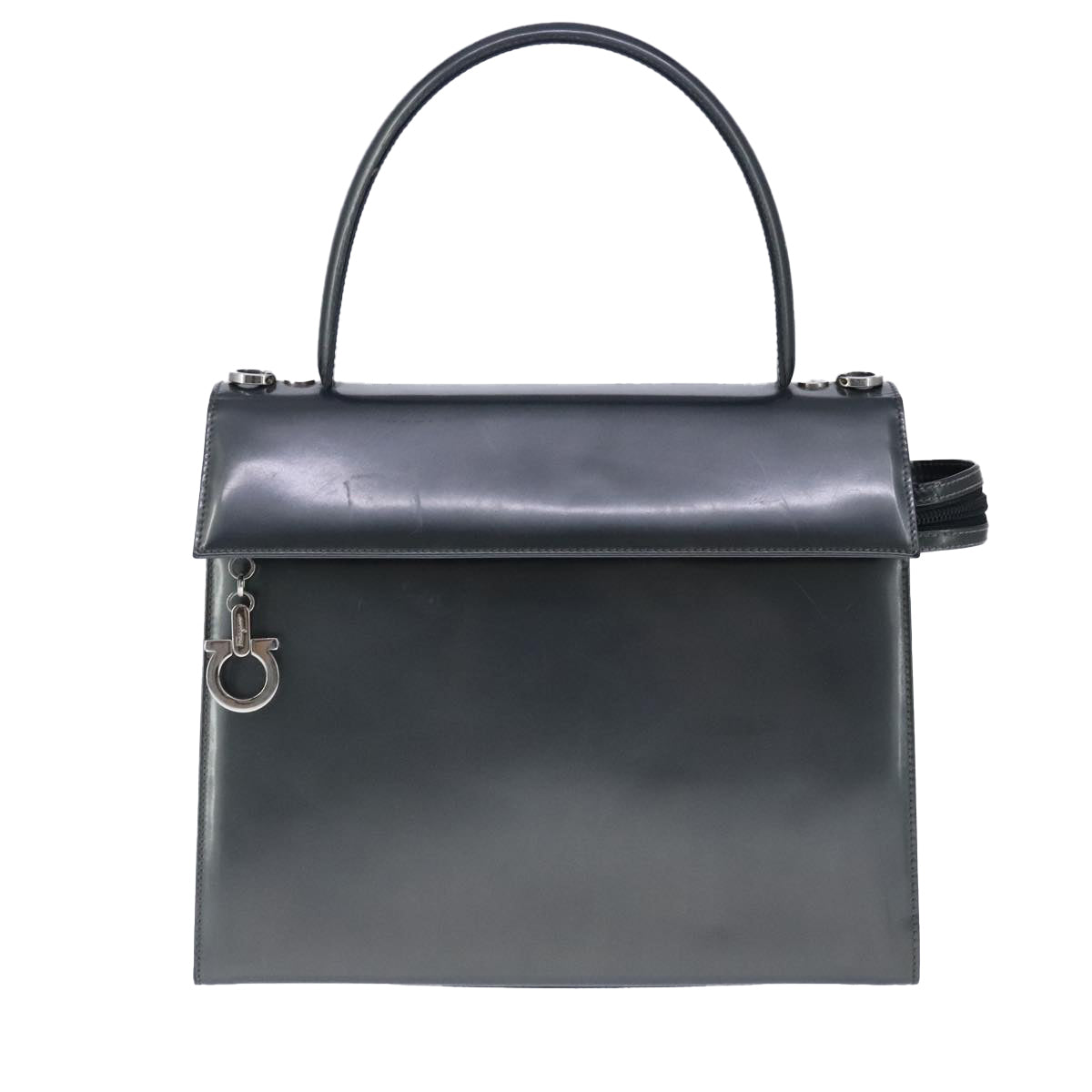 Salvatore Ferragamo Hand Bag Enamel 2way Black Silver Auth 103651