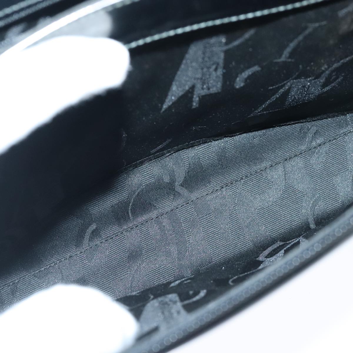 Salvatore Ferragamo Hand Bag Enamel 2way Black Silver Auth 103651