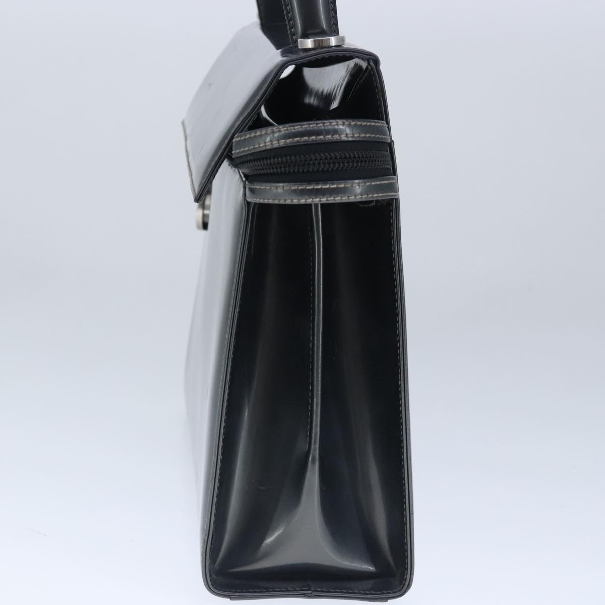 Salvatore Ferragamo Hand Bag Enamel 2way Black Silver Auth 103651