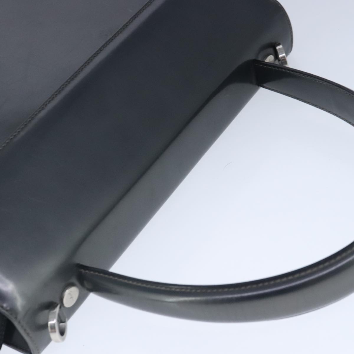 Salvatore Ferragamo Hand Bag Enamel 2way Black Silver Auth 103651