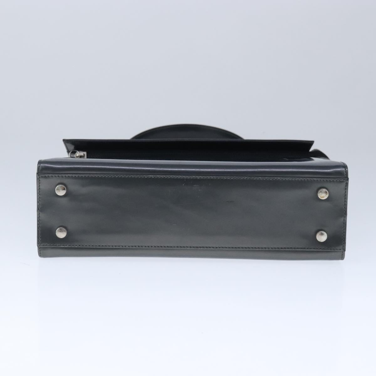 Salvatore Ferragamo Hand Bag Enamel 2way Black Silver Auth 103651