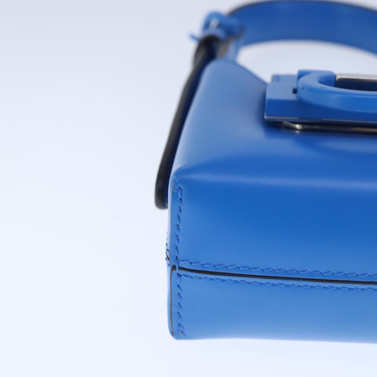 Salvatore Ferragamo Gancini Hand Bag Leather Blue Silver Auth 103652AM