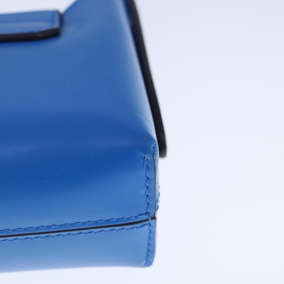 Salvatore Ferragamo Gancini Hand Bag Leather Blue Silver Auth 103652AM