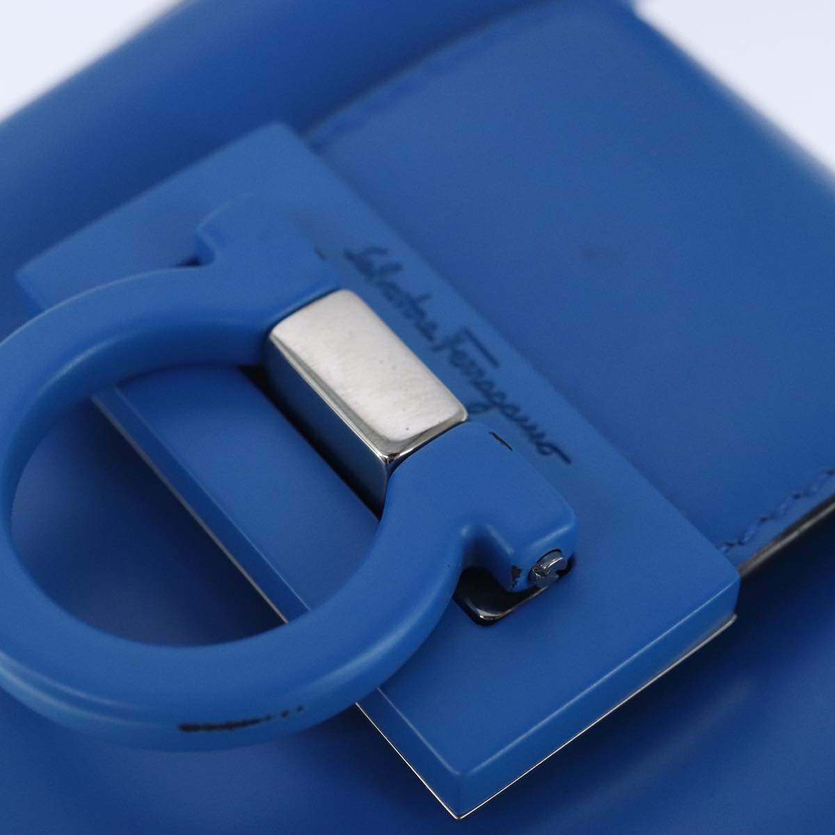 Salvatore Ferragamo Gancini Hand Bag Leather Blue Silver Auth 103652AM
