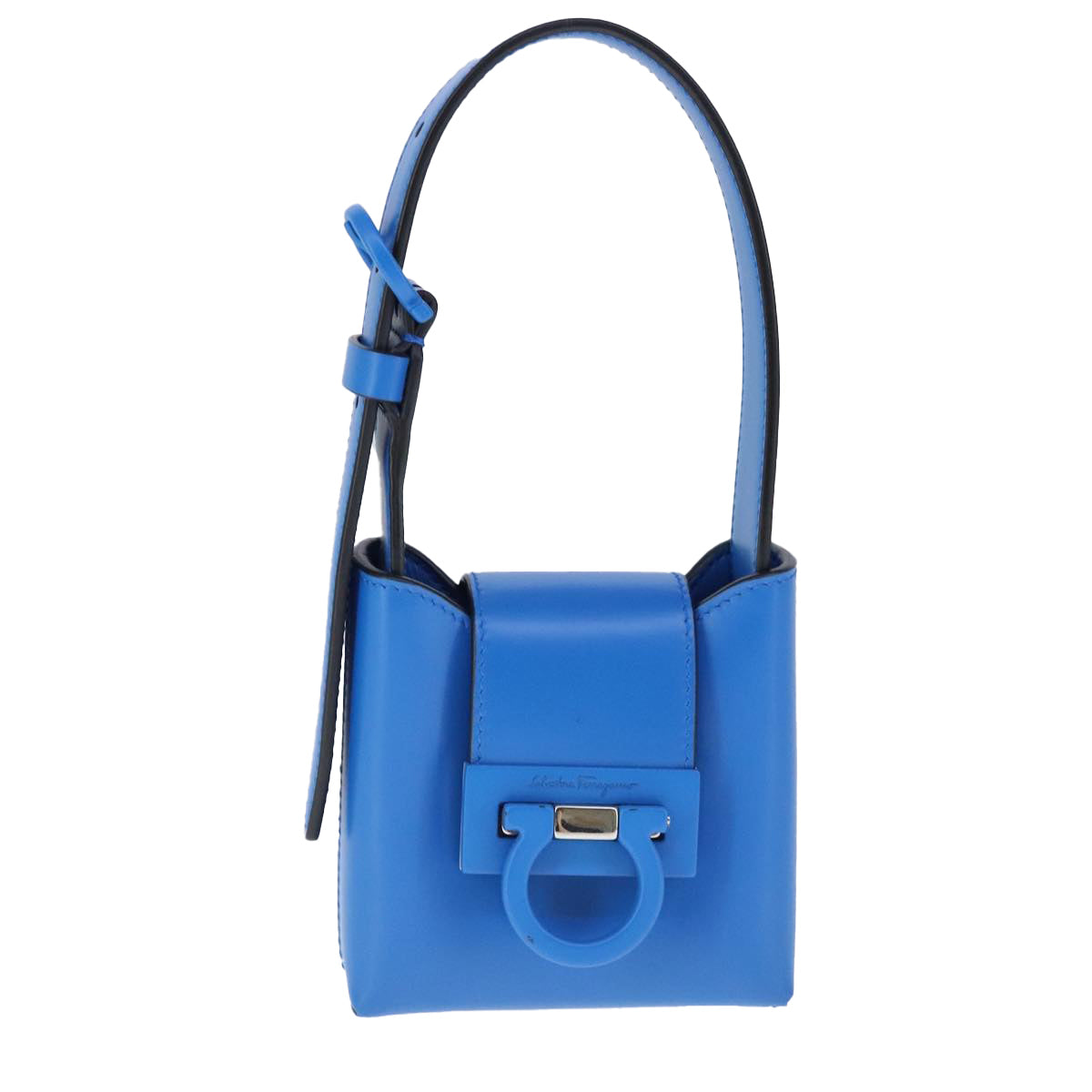 Salvatore Ferragamo Gancini Hand Bag Leather Blue Silver Auth 103652AM