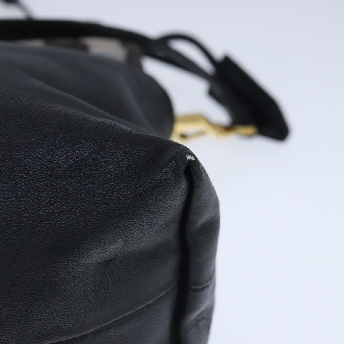 BURBERRY Shoulder Bag Leather Black Gold Auth 103801