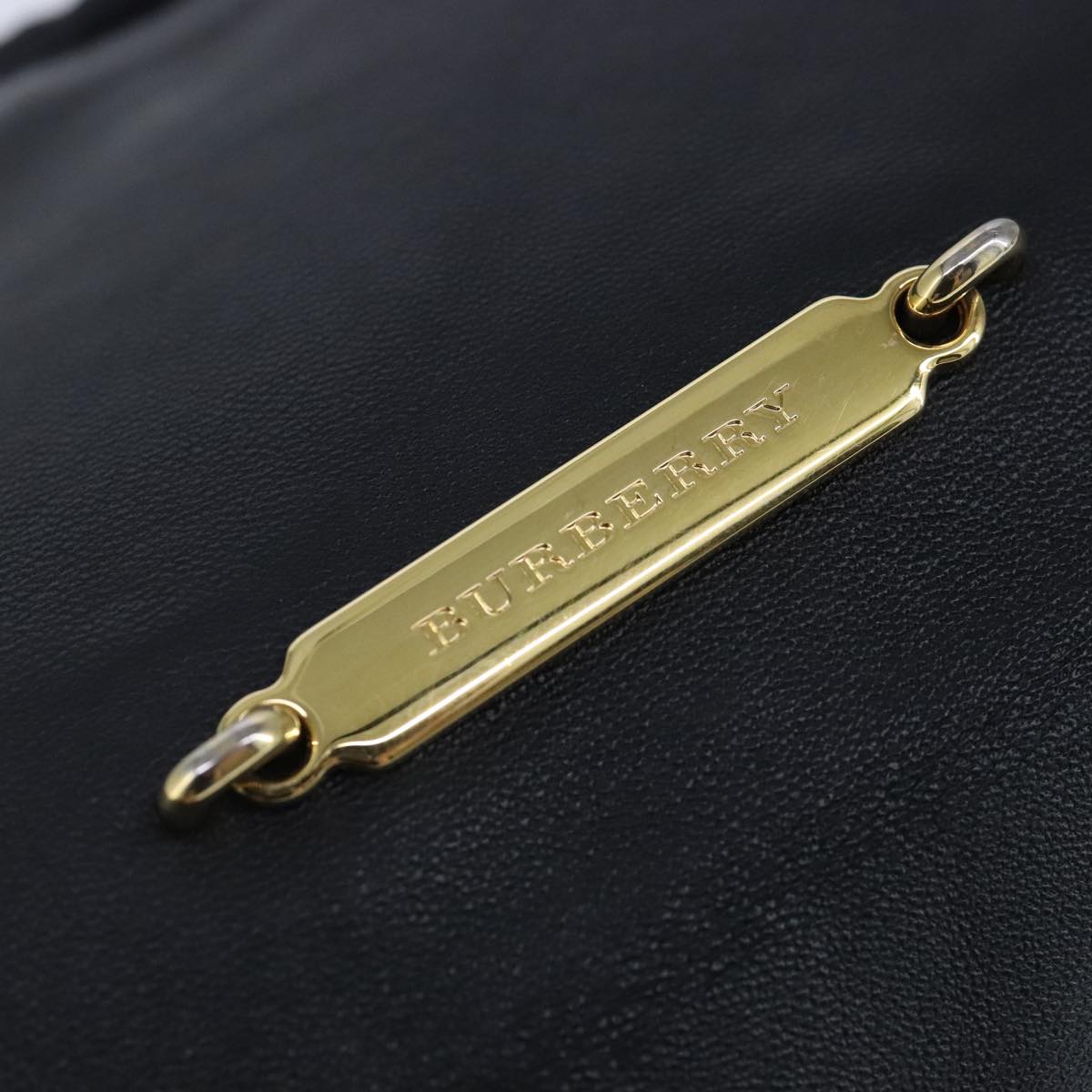 BURBERRY Shoulder Bag Leather Black Gold Auth 103801