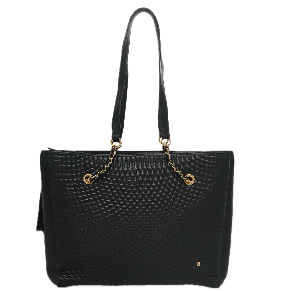 BALLY Chain Shoulder Bag Leather Black Gold Auth 103837