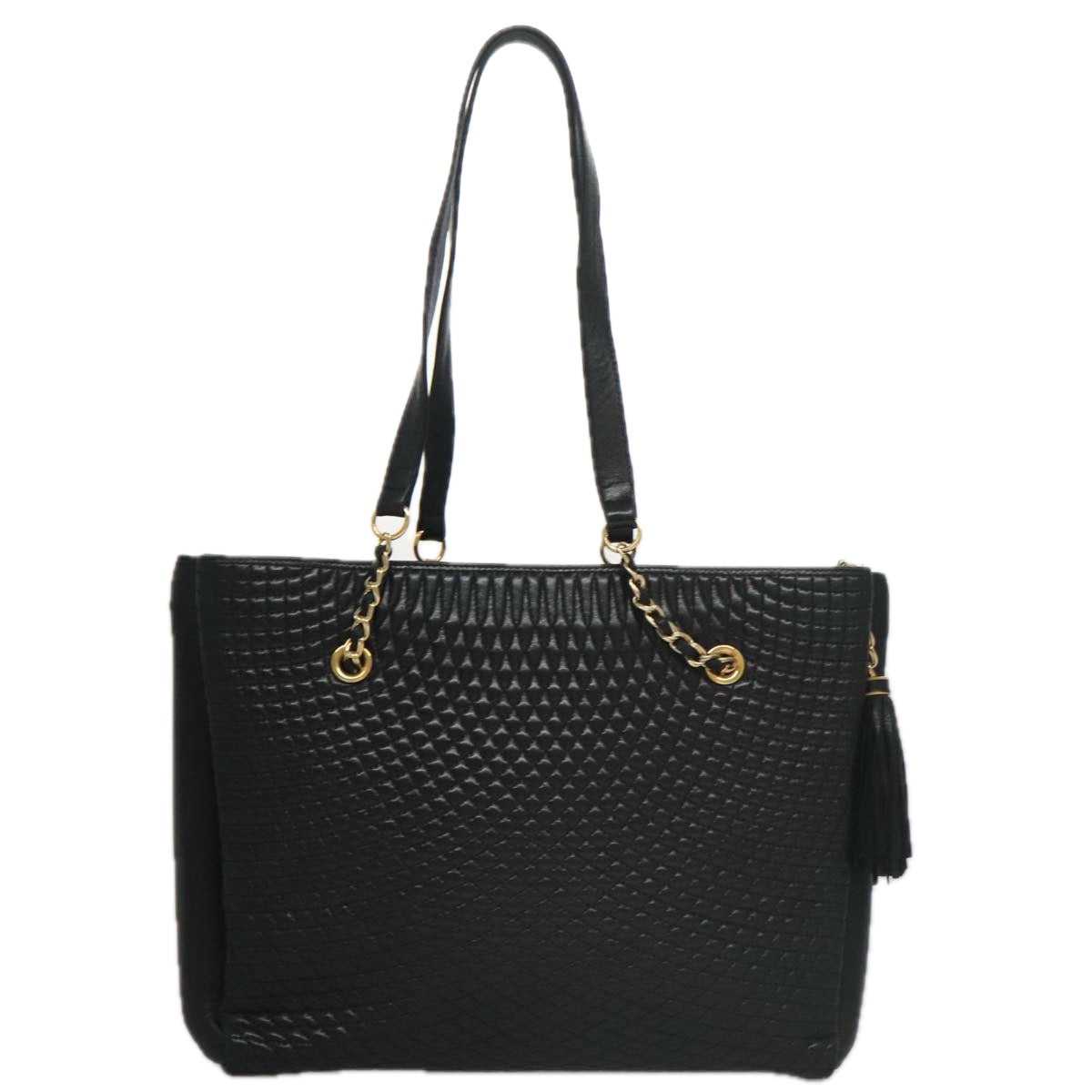 BALLY Chain Shoulder Bag Leather Black Gold Auth 103837