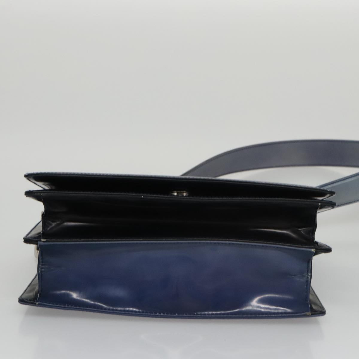 Salvatore Ferragamo Gancini Shoulder Bag Patent Leather Blue Silver Auth 103861