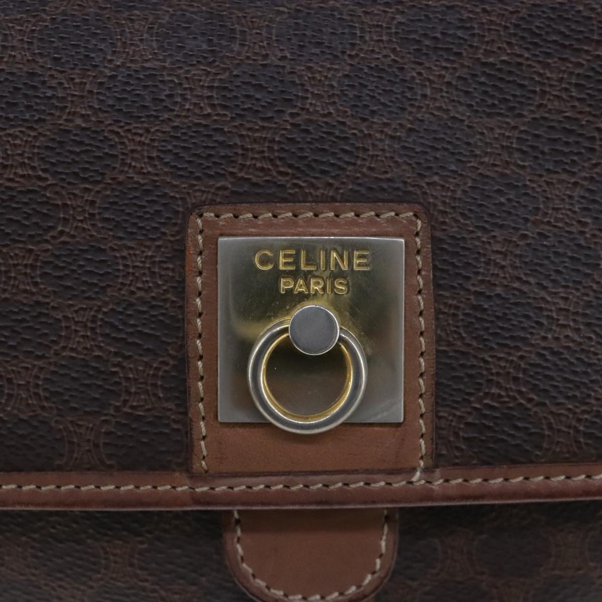 CELINE Macadam Canvas Shoulder Bag PVC Leather Brown Gold Auth 103934