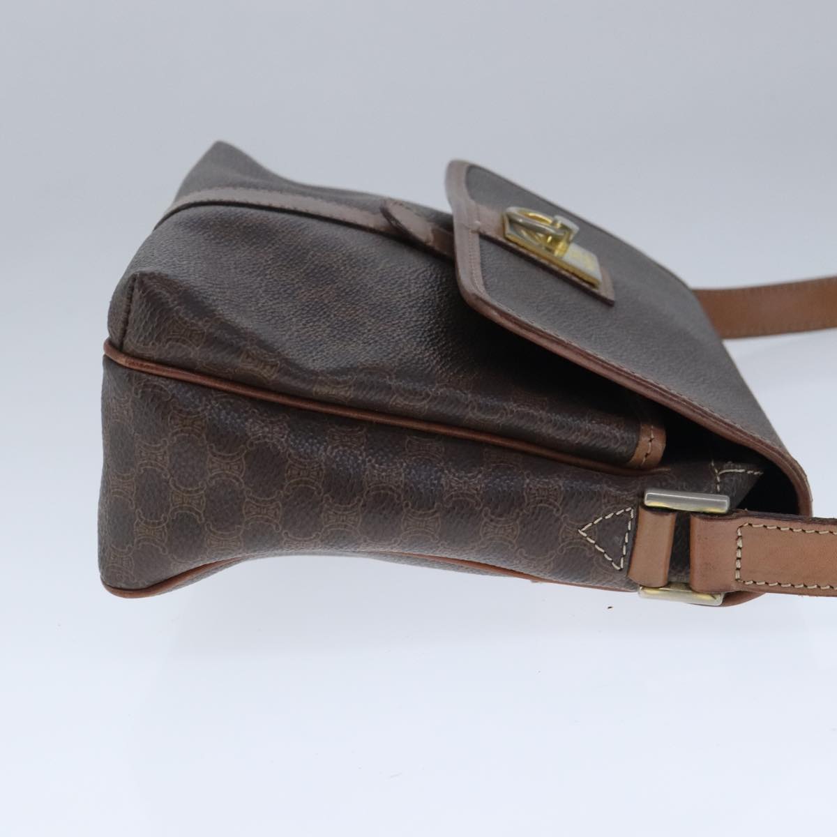 CELINE Macadam Canvas Shoulder Bag PVC Leather Brown Gold Auth 103934