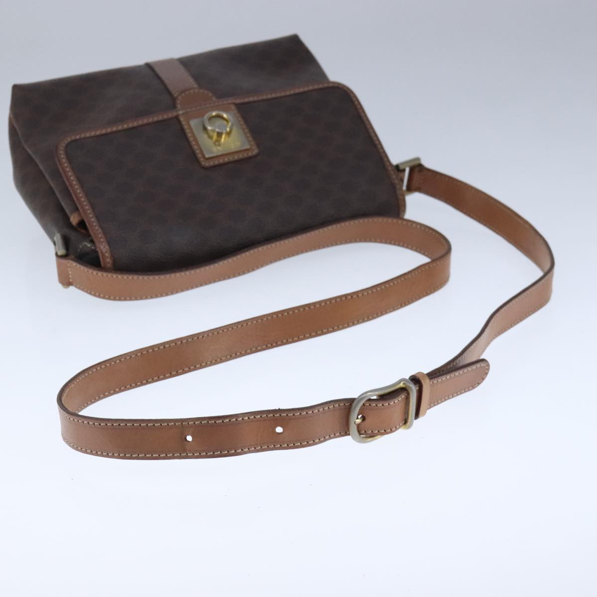 CELINE Macadam Canvas Shoulder Bag PVC Leather Brown Gold Auth 103934