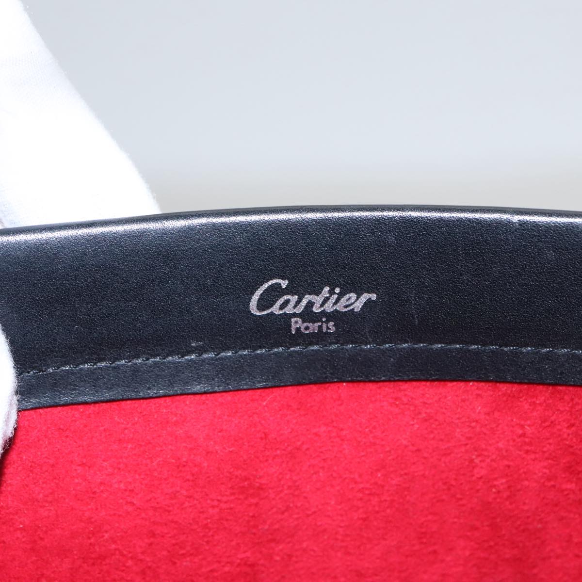 CARTIER Hand Bag Leather Black Gold Silver Auth 103956