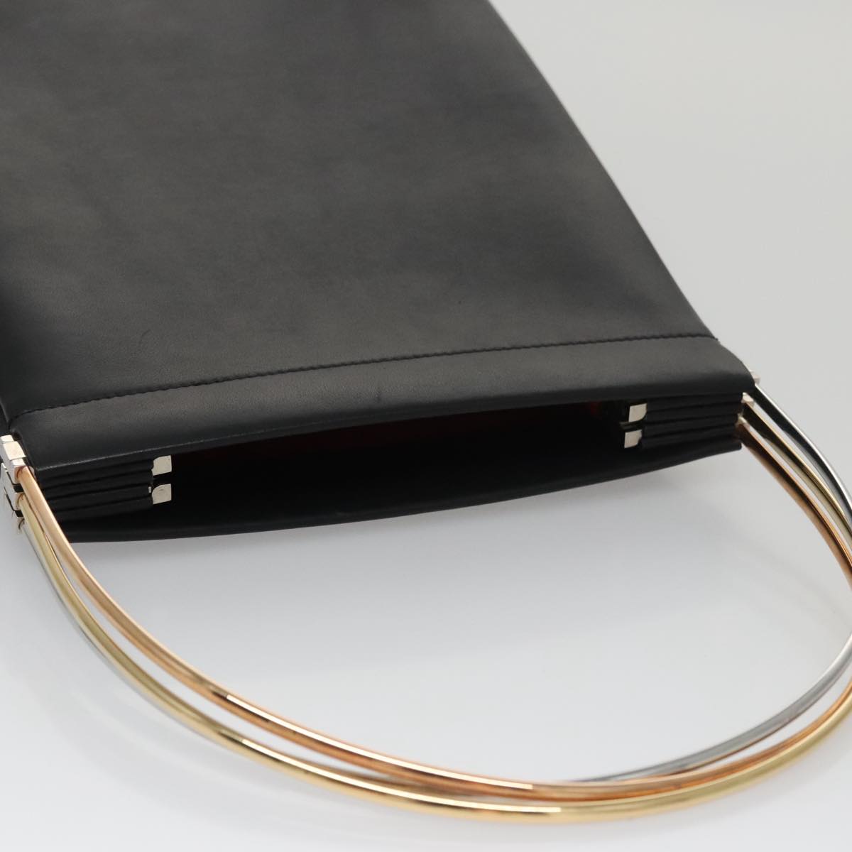 CARTIER Hand Bag Leather Black Gold Silver Auth 103956